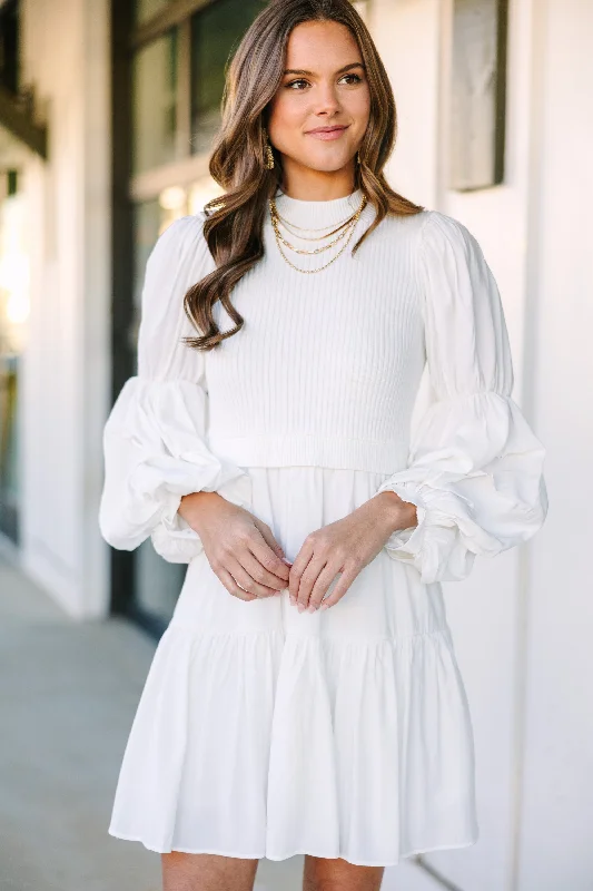Exclusive Offers All Figured Out White Long Sleeve Dress