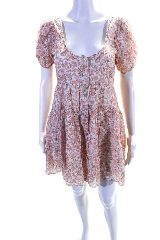 Price Drop Alert Love Shack Fancy Womens Cotton Floral Scoop Neck Button Up Dress Orange