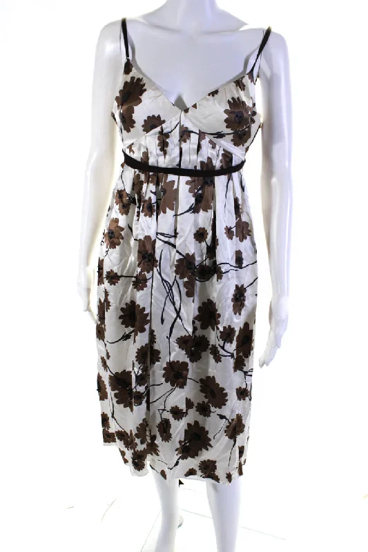 YEAR-End Sale Vera Wang Womens Floral Print A Line Belted Maxi Dress White Brown