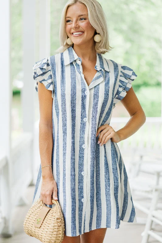 Reduced Prices Your Chance Navy Blue Striped Dress