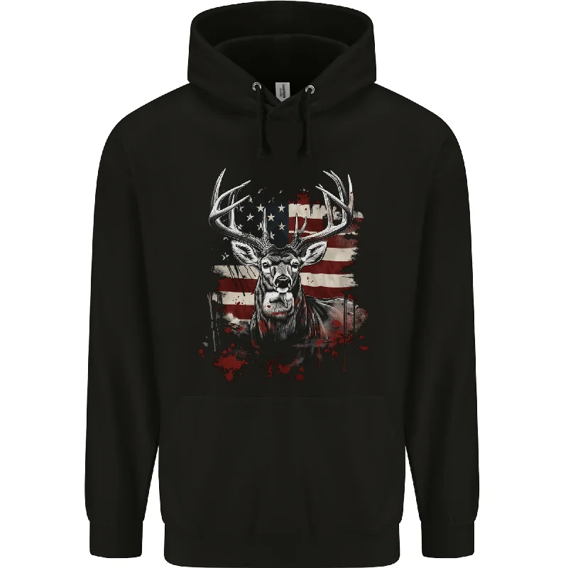 Closeout Sale An American Deer With Flag USA Hunting Mens 80% Cotton Hoodie