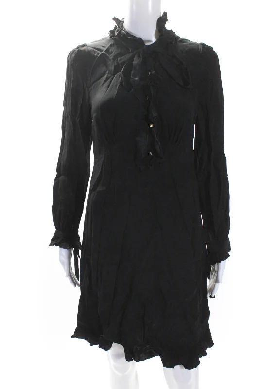 Steals and Deals Zimmermann Womens Black Ruffle V-Neck Long Sleeve Mini Shift Dress