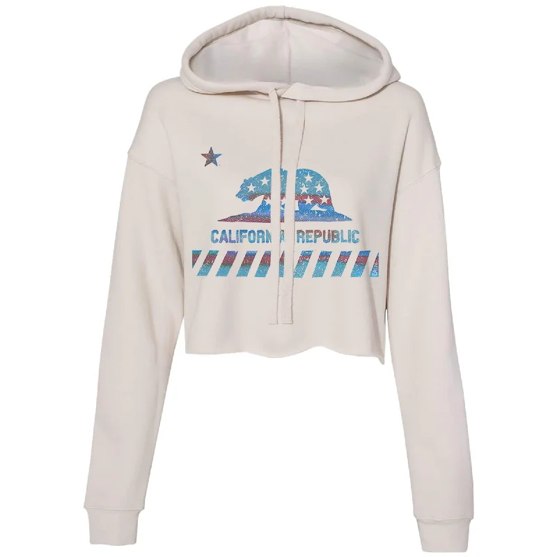 Reduced Prices California Star Flag Cropped Hoodie