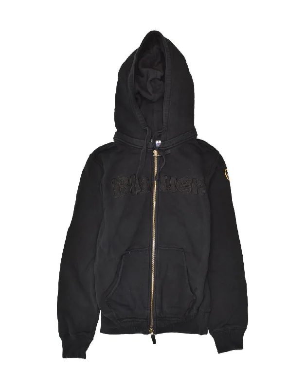 Hot Deal BLAUER Womens Graphic Zip Hoodie Sweater UK 10 Small Black
