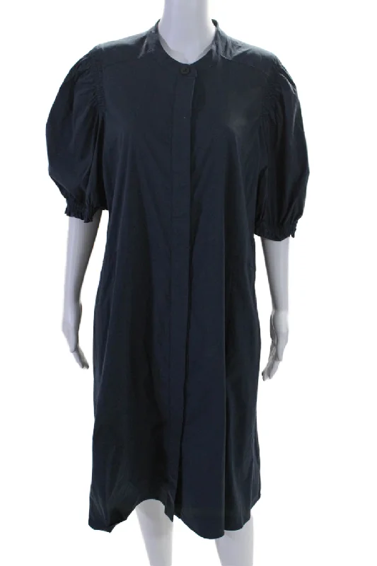 Online Exclusive Foil Womens Dark Navy Cotton Puff Short Sleeve Crew Neck A-Line Dress Online Exclusive Foil Womens Dark Navy Cotton Puff Short Sleeve Crew Neck A-Line Dress