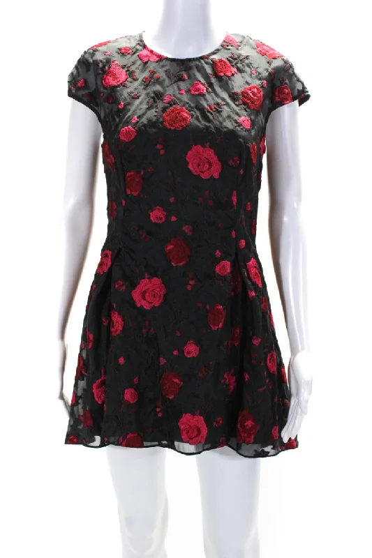 Price Reduction Lela Rose Womens Embroidered Floral Print Pleated Zipped Dress Black Price Reduction Lela Rose Womens Embroidered Floral Print Pleated Zipped Dress Black