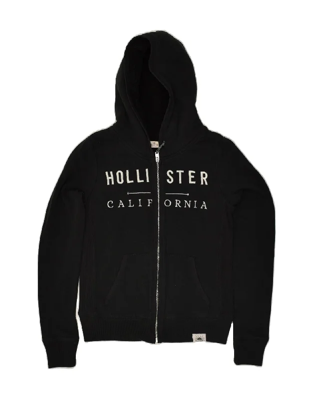 Special Offer HOLLISTER Womens Graphic Zip Hoodie Sweater UK 10 Small Black Cotton