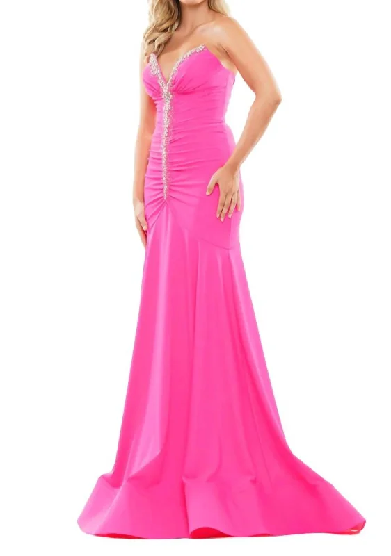 Can't Be Beat Floor-Length Prom Dress In Hot Pink