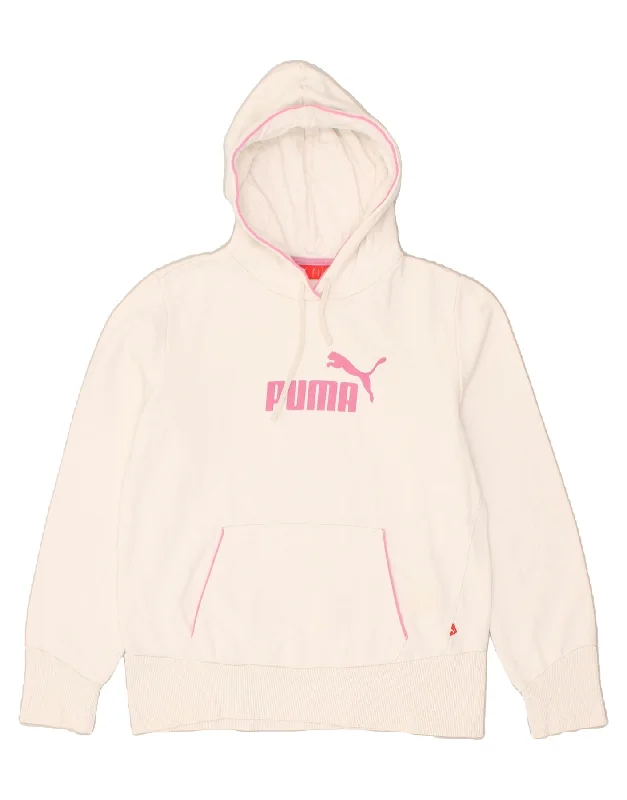 Fantastic Offers PUMA Womens Graphic Hoodie Jumper UK 14 Large White Cotton