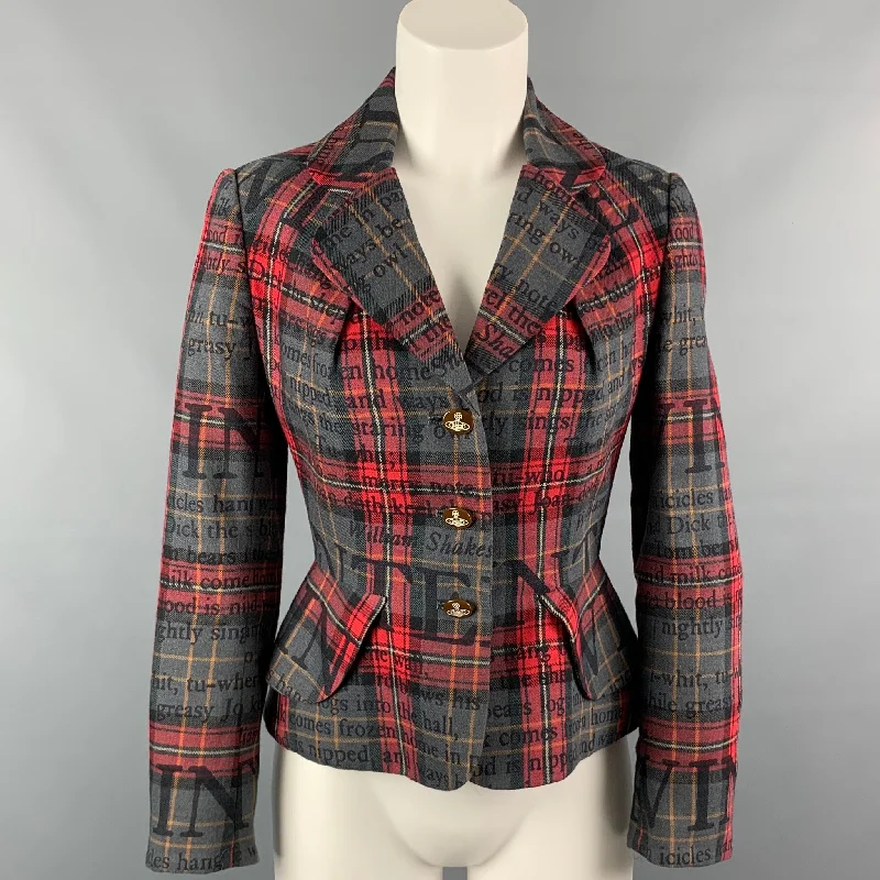 Fantastic Offers VIVIENNE WESTWOOD RED LABEL Size 2 Grey & Red Print Plaid Jacket