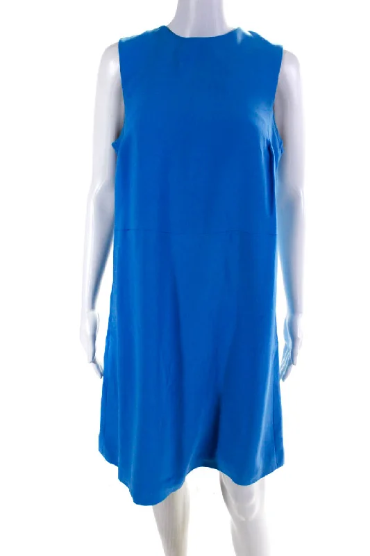 Extra Savings Monique Lhuillier Womens Crepe Crew Neck Sleeveless Shift Dress Blue