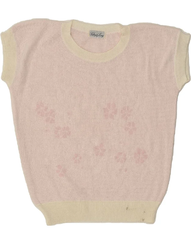 Weekend Flash Sale VINTAGE Womens Short Sleeve Crew Neck Jumper Sweater IT 50 XL Pink Floral Weekend Flash Sale VINTAGE Womens Short Sleeve Crew Neck Jumper Sweater IT 50 XL Pink Floral