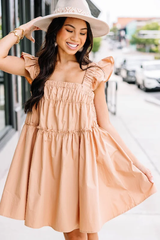 Incredible Offers Over The Top Beige Brown Cotton Babydoll Dress