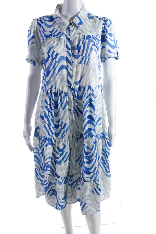 Don't Wait Better Rich Womens Striped Button Down A Line Sun Dress White Blue