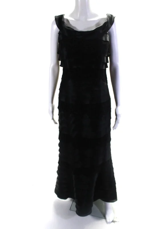 Price Drop Roland Nivelais Womens Tiered Satin Lace Ruffle Dress Gown Black