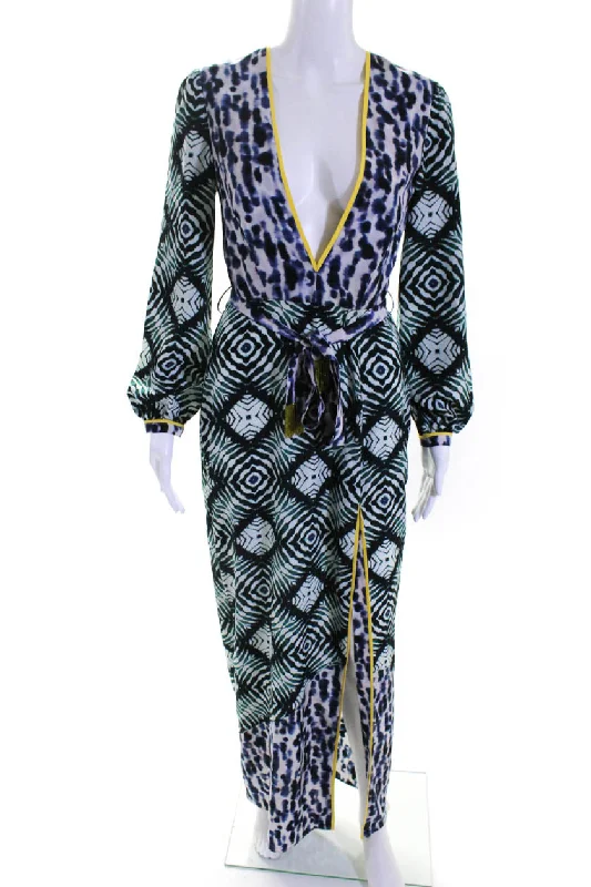 Doorbuster Deal Le Superbe Women's Printed Long Sleeve V Neck Maxi Dress Multicolor