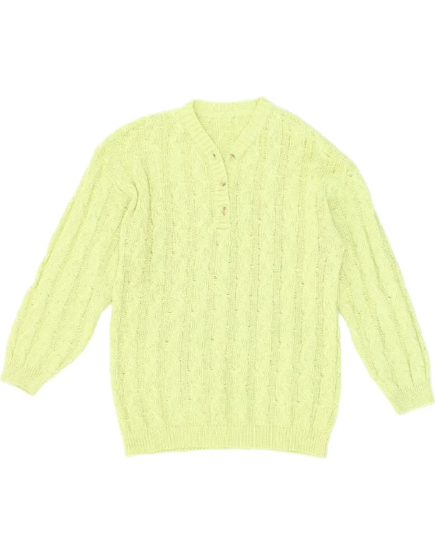 Overstock Sale VINTAGE Womens V-Neck Jumper Sweater UK 14 Medium Green Cotton