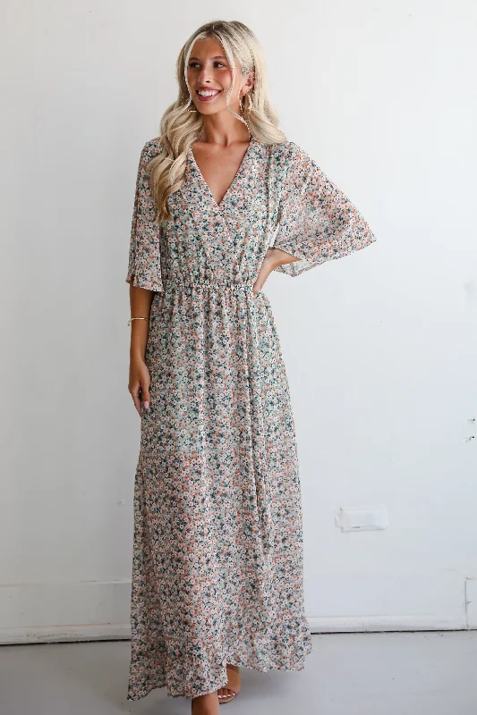 Limited Availability FINAL SALE - Undeniably Gorgeous Sage Floral Maxi Dress