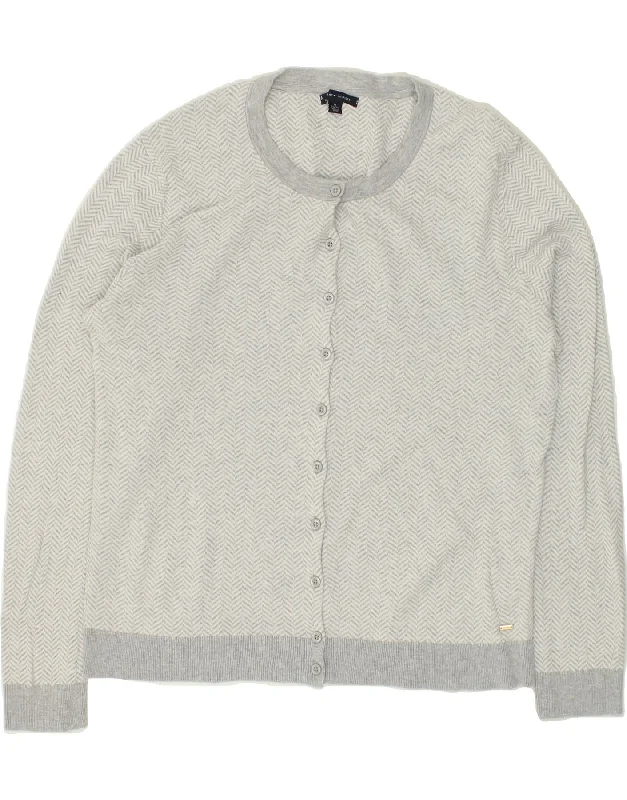 Bargain Bin TOMMY HILFIGER Womens Tall Cardigan Sweater UK 18 XL Grey Herringbone