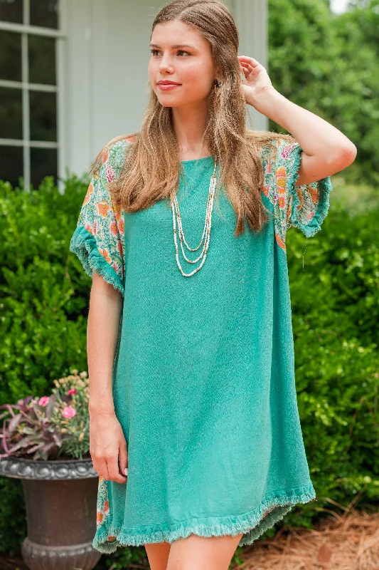 Great Deals Looking For Love Jade Green Mixed Print Dress