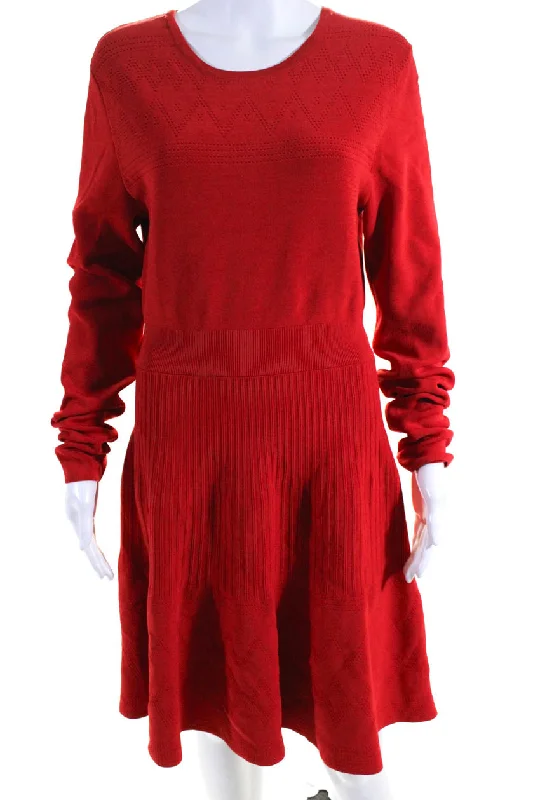 Crazy Savings Jason Wu Womens Red Pointelle Long Sleeve Dress
