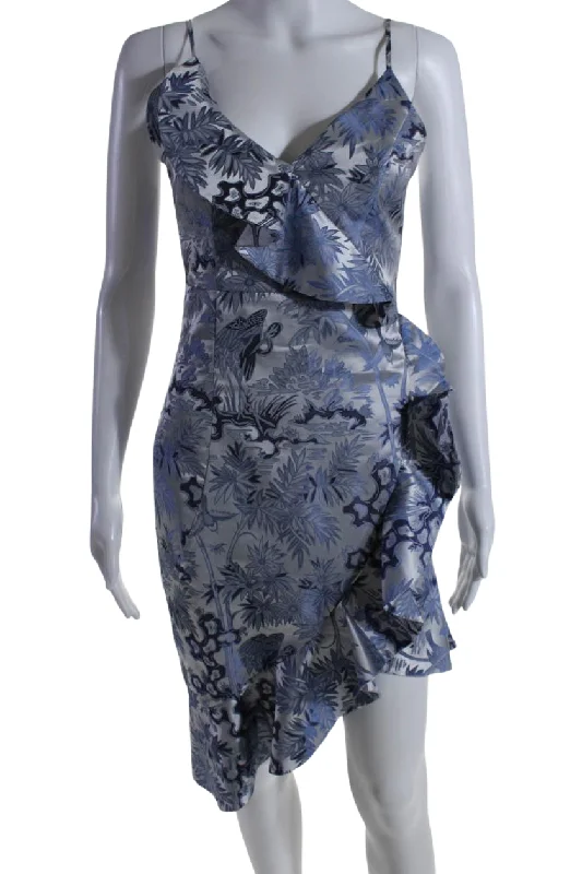 Factory Direct Sale Alice McCall Womens Floral Print V Neck Ruffle Pencil Dress Blue Factory Direct Sale Alice McCall Womens Floral Print V Neck Ruffle Pencil Dress Blue