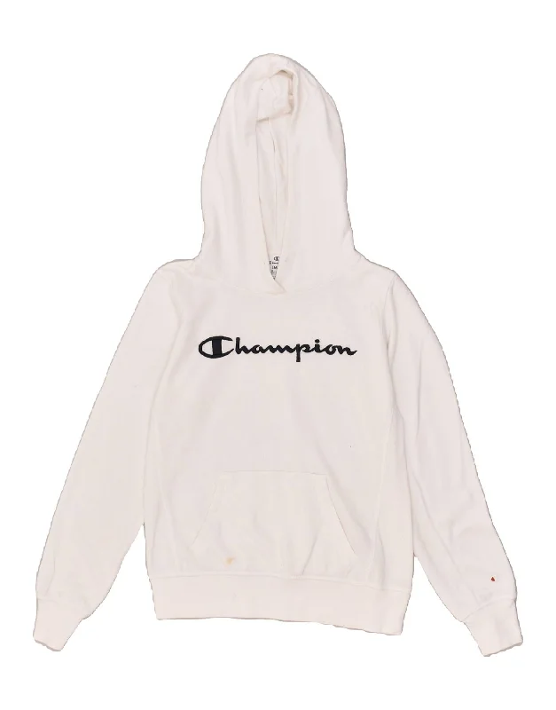 Super Sale CHAMPION Womens Graphic Hoodie Jumper UK 10 Small White Cotton