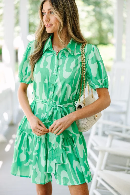 Discount Mania Go All The Way Green Abstract Dress