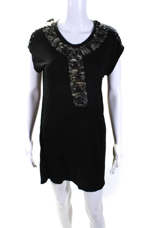 Act Now Givenchy Womens Metal Applique Short Sleeves Shirt Dress Black