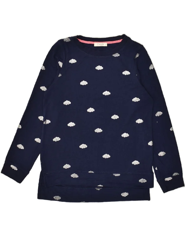 Amazing Deals OASIS Womens Graphic Sweatshirt Jumper UK 10 Small Navy Blue Cotton