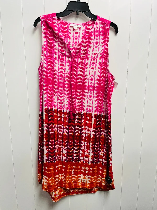 Don’t Miss Out Dress Casual Short By Beachlunchlounge In Pink & White, Size: 1x