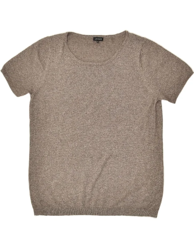 Deal Zone JAEGER Womens Short Sleeve Crew Neck Jumper Sweater UK 18 XL Grey Viscose