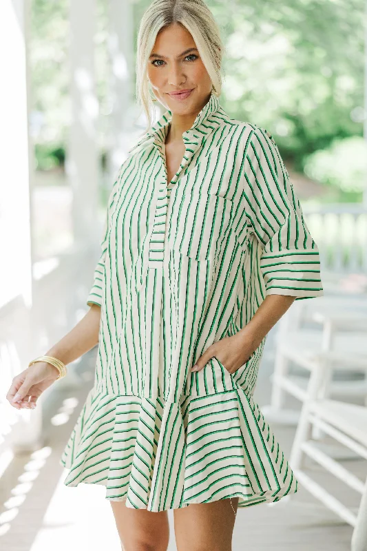 Big Discounts Sunday Stroll Green Striped Dress