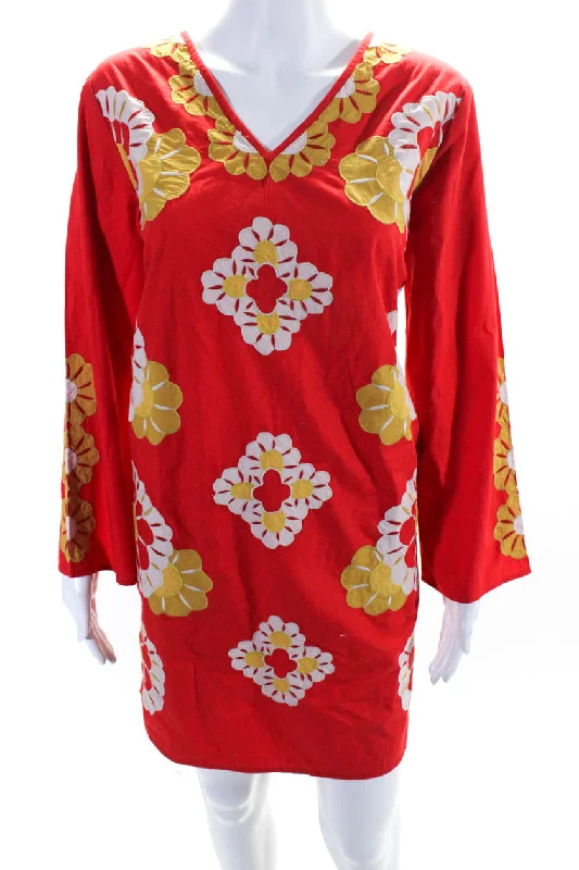 Loyalty Reward Frances Valentine Womens Cotton Floral Print V-Neck Long Sleeve Dress Red Loyalty Reward Frances Valentine Womens Cotton Floral Print V-Neck Long Sleeve Dress Red
