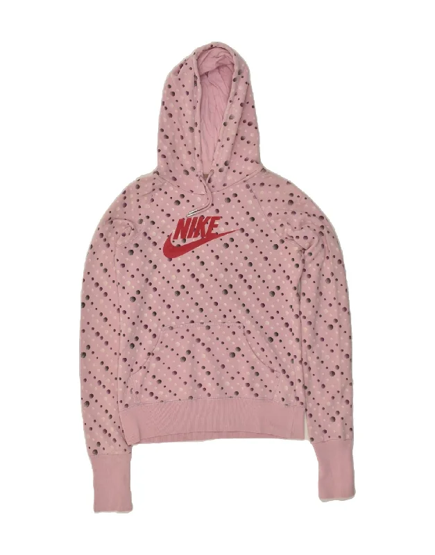 Quick Sale NIKE Womens Graphic Hoodie Jumper UK 8/10 Small Pink Spotted Cotton