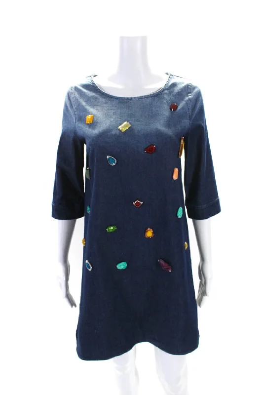 Super Sale Stella McCartney Womens Blue Cotton Beaded Detail 3/4 Sleeve Shirt Dress Super Sale Stella McCartney Womens Blue Cotton Beaded Detail 3/4 Sleeve Shirt Dress