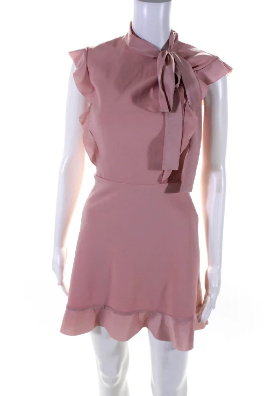 Steals and Deals RED Valentino Womens Back Zip Mock Neck Ruffled Sheath Dress Pink