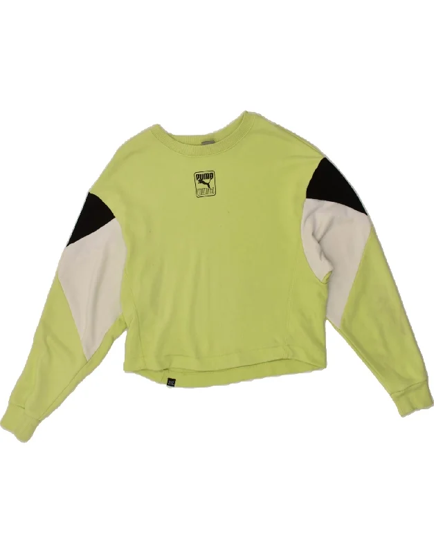 Deal Explosion PUMA Womens Oversized Crop Sweatshirt Jumper UK 6 XS Green Colourblock Deal Explosion PUMA Womens Oversized Crop Sweatshirt Jumper UK 6 XS Green Colourblock