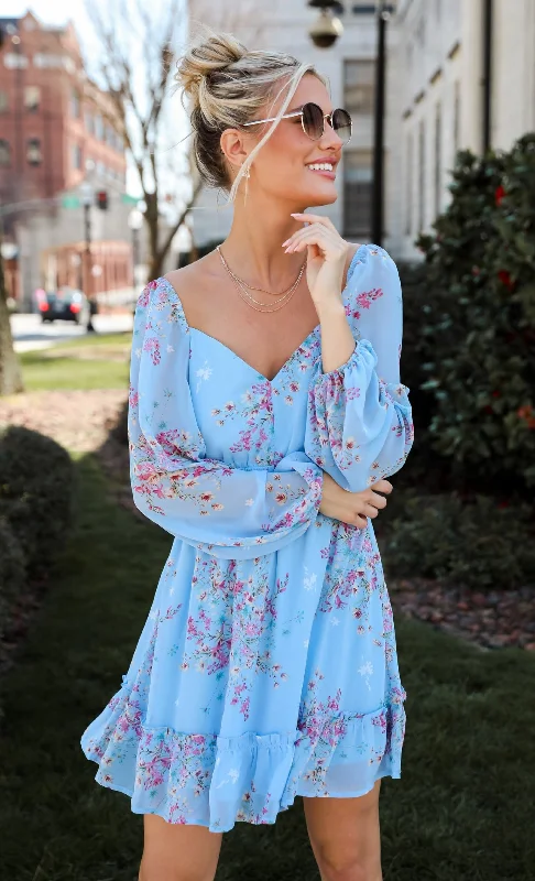 Instant Discount FINAL SALE - Sunny Crush Light Blue Floral Mini Dress