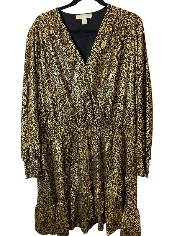Price Meltdown Dress Party Midi By Michael Kors In Black & Gold, Size: 2x