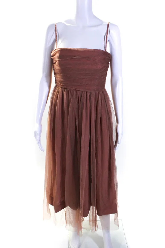 Inventory Reduction Zimmermann Womens Back Zip Strapless Mesh Overlay Midi Dress Brown Inventory Reduction Zimmermann Womens Back Zip Strapless Mesh Overlay Midi Dress Brown