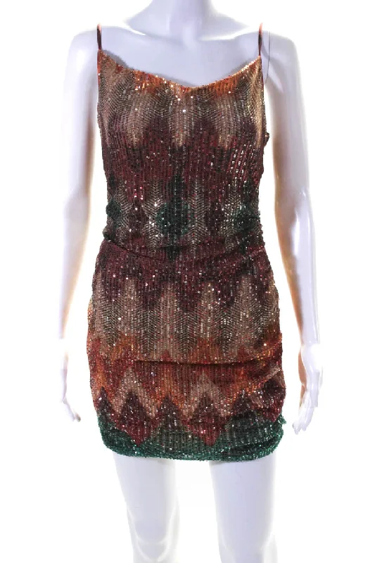 YEAR-End Sale Ramy Brook Womens Nina Draped Mesh Sequin Mini Sheath Dress Red Orange YEAR-End Sale Ramy Brook Womens Nina Draped Mesh Sequin Mini Sheath Dress Red Orange