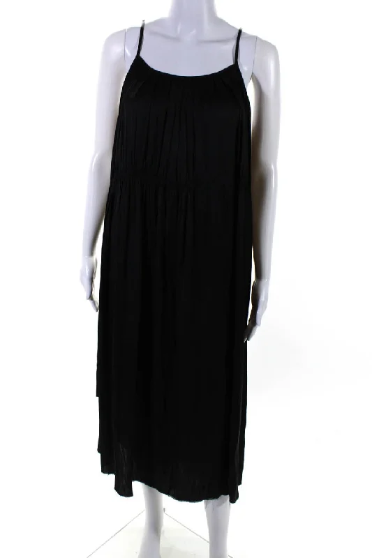 Can't Miss Ulla Johnson Womens Sleeveless Pleated Pullover Textured Maxi Dress Black Can't Miss Ulla Johnson Womens Sleeveless Pleated Pullover Textured Maxi Dress Black