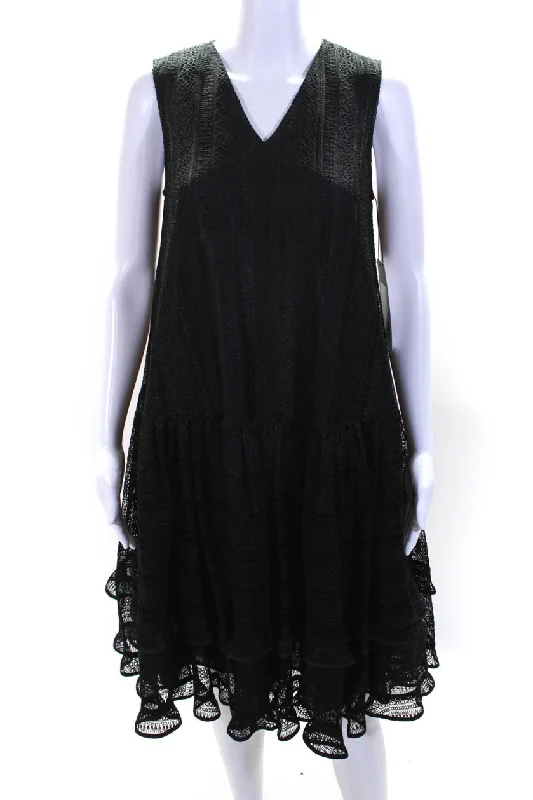 Great Bargains Adeam Womens Rainfall Sleeveless V Neck Lace Drop Waist Dress Black