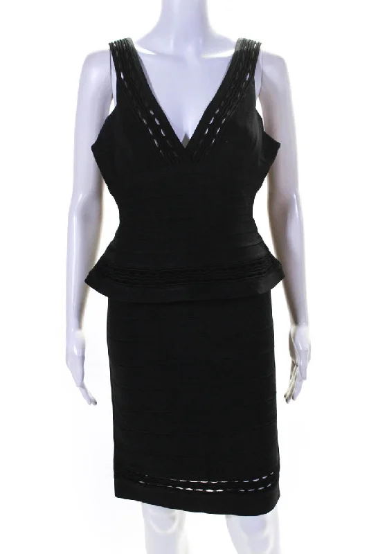 Members Only Herve Leger Max Azria Womens Peplum Bandage Dress Black