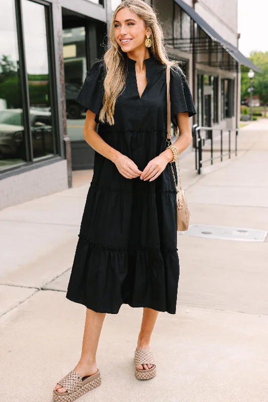 Price Rollback Sugarlips: Make A Statement Black Tiered Midi Dress