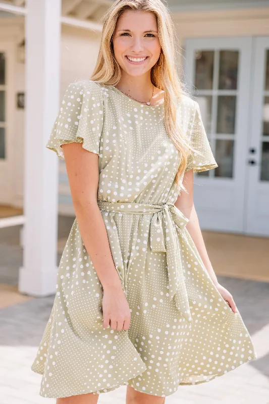 Special Savings Live For You Sage Green Polka Dot Dress