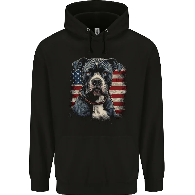 Deal Dash American Pitbul With USA Flag America Dog Mens 80% Cotton Hoodie