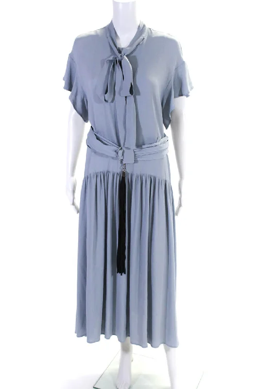 Unmissable Offer Smarteez Womens V-Neck Short Sleeve Button Tassel Tied Belted Dress Blue Unmissable Offer Smarteez Womens V-Neck Short Sleeve Button Tassel Tied Belted Dress Blue