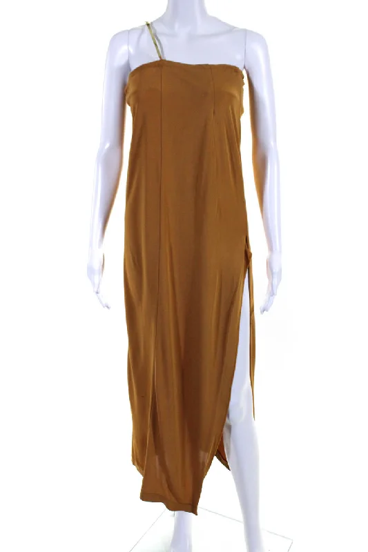Super Sale Christopher Esber Womens Gold Tone Sleeveless One Shoulder Dress Yam Brown